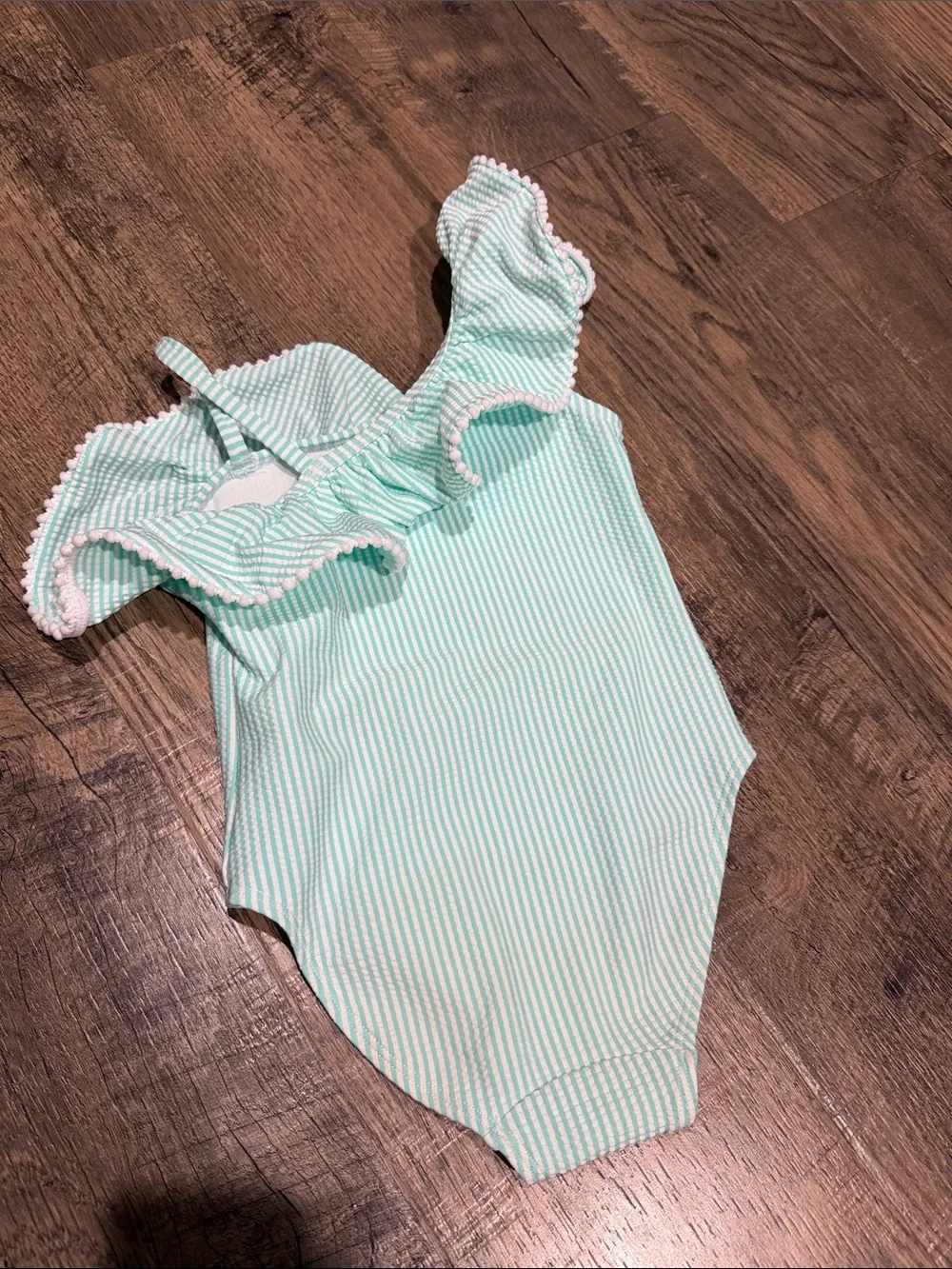 Janie and Jack Mint Green Striped One-Piece Swimsuit with Ruffle -3T